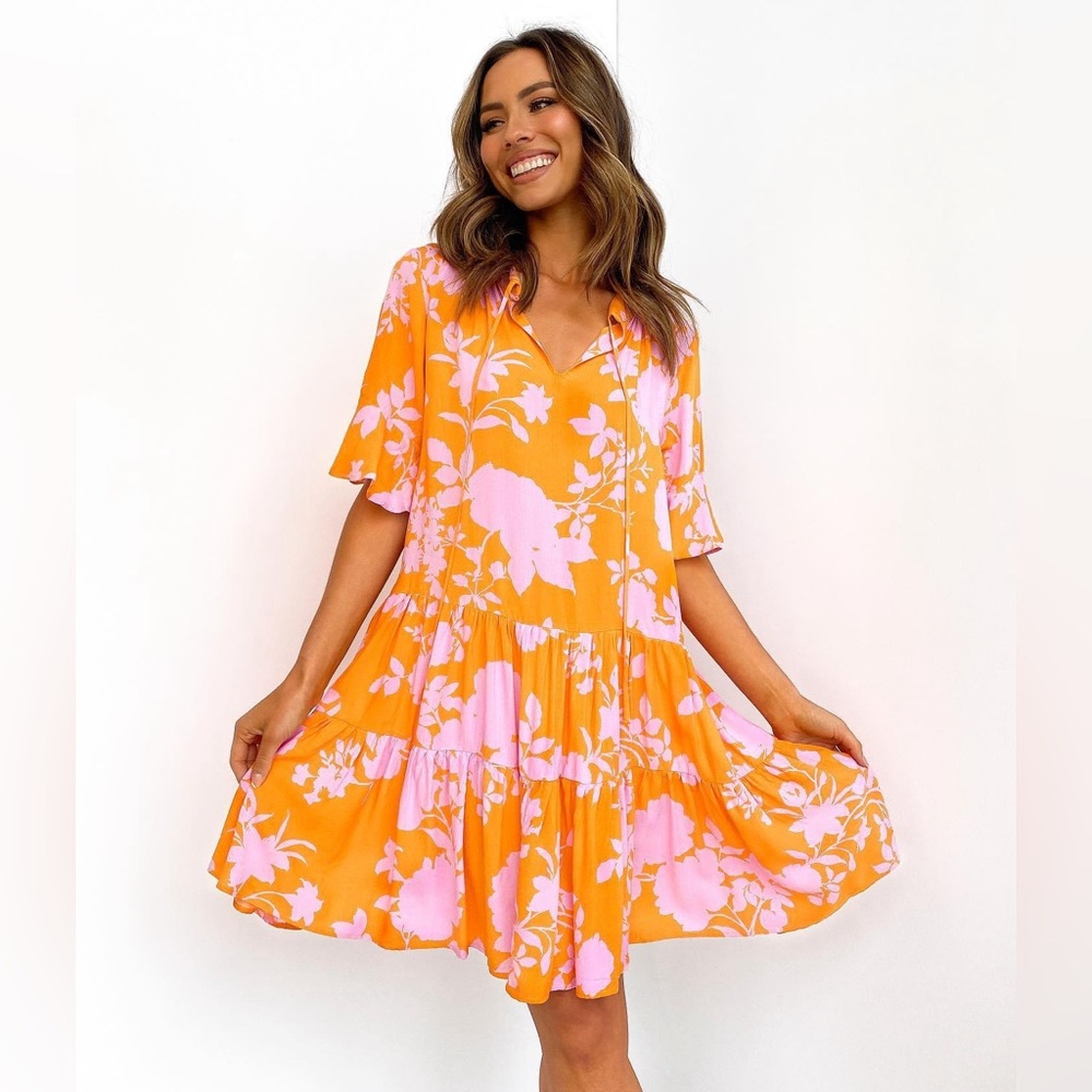 Petal & Pup Brighton Dress - Orange and Pink - Large